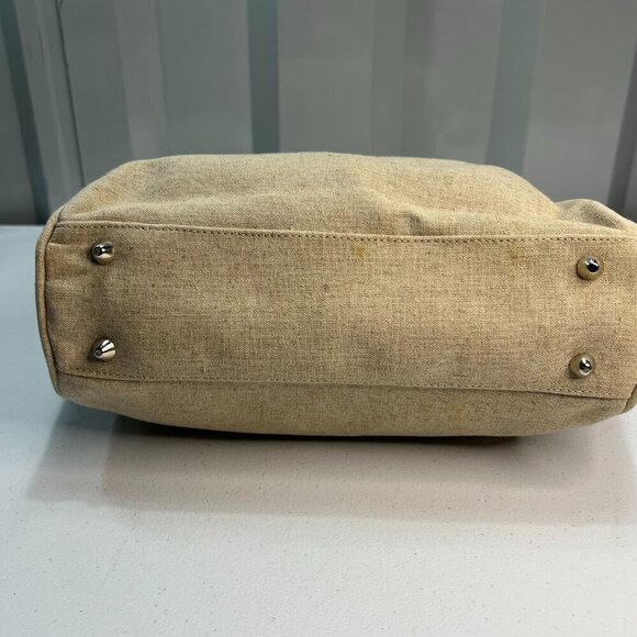 Pantera International Corp Bowling Tote Bag Shoulder Beige Canvas Brown Leather - Picture 8 of 14